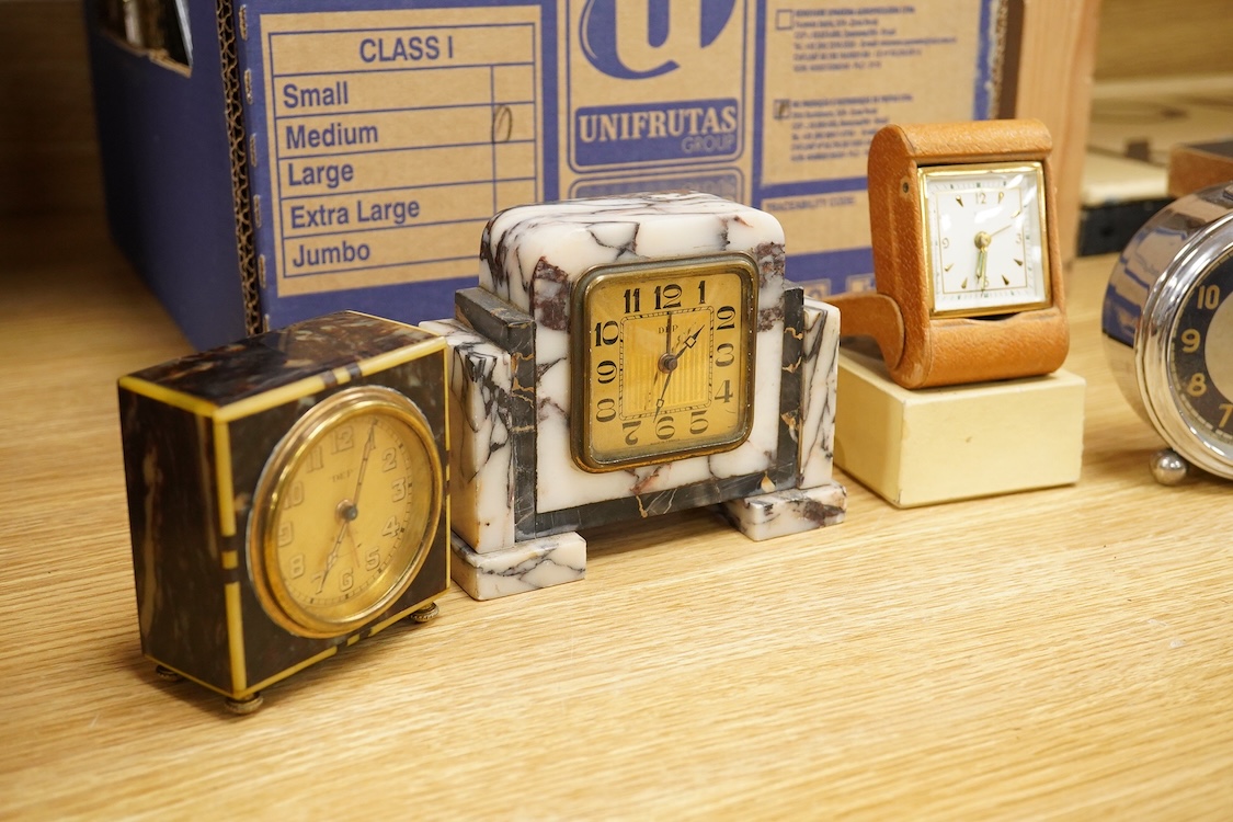 Four Art Deco timepieces, tallest 20cm